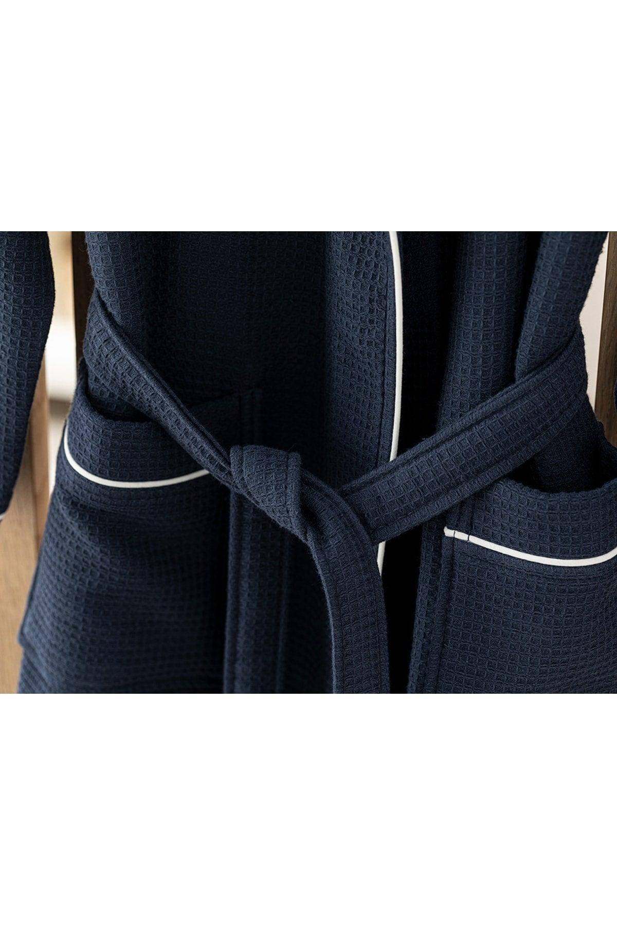 Thin Single Face Pique Shawl Collar Bathrobe Sm Navy Blue - Swordslife