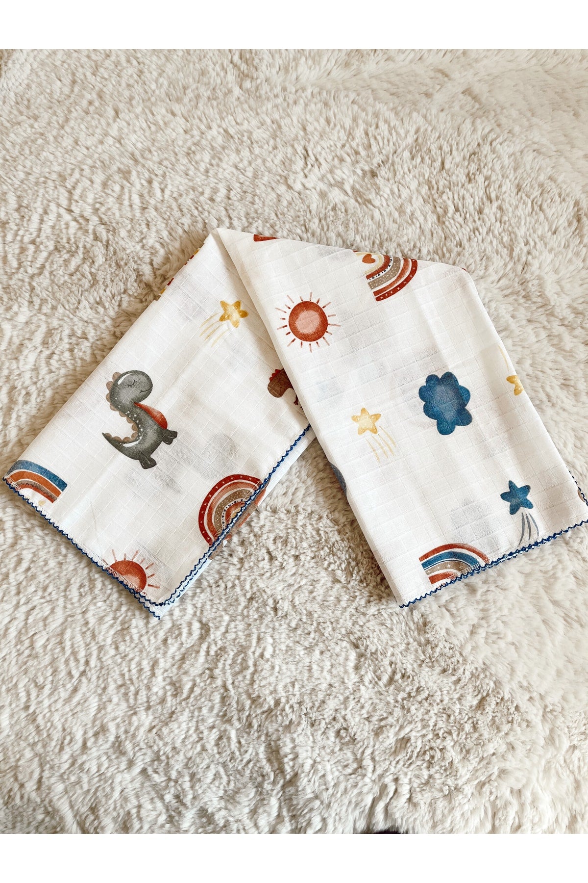 Multi-Purpose Muslin Blanket 80x90 Cm Baby & Kids & Newborn Blue Dinosaur Muslin Blanket, Muslin Cloth