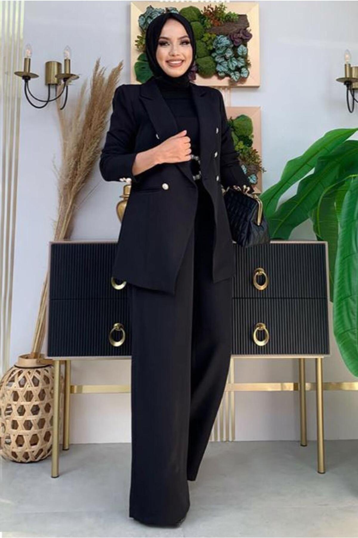 Women's Black Classic Pants Suit T 2038 - Swordslife