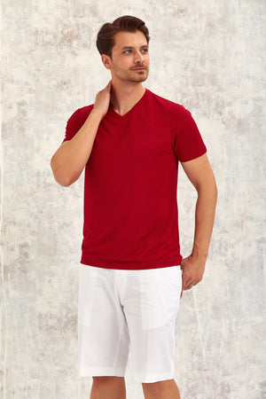 Gimaldo V-Neck T-Shirt - Claret Red