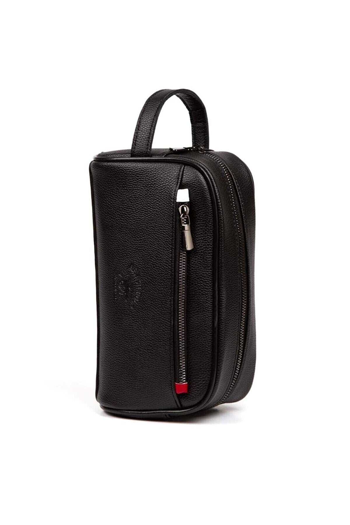 Men'S Leather Portfolio Travel Shaved Black Handbag And Card Holder With Aluminum Mechanism