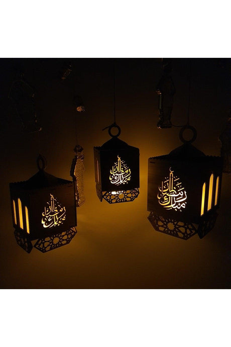 Ramadan Wooden Lighted Lantern Candle Holder Set of 3 (WALNUT COLOR) - Swordslife