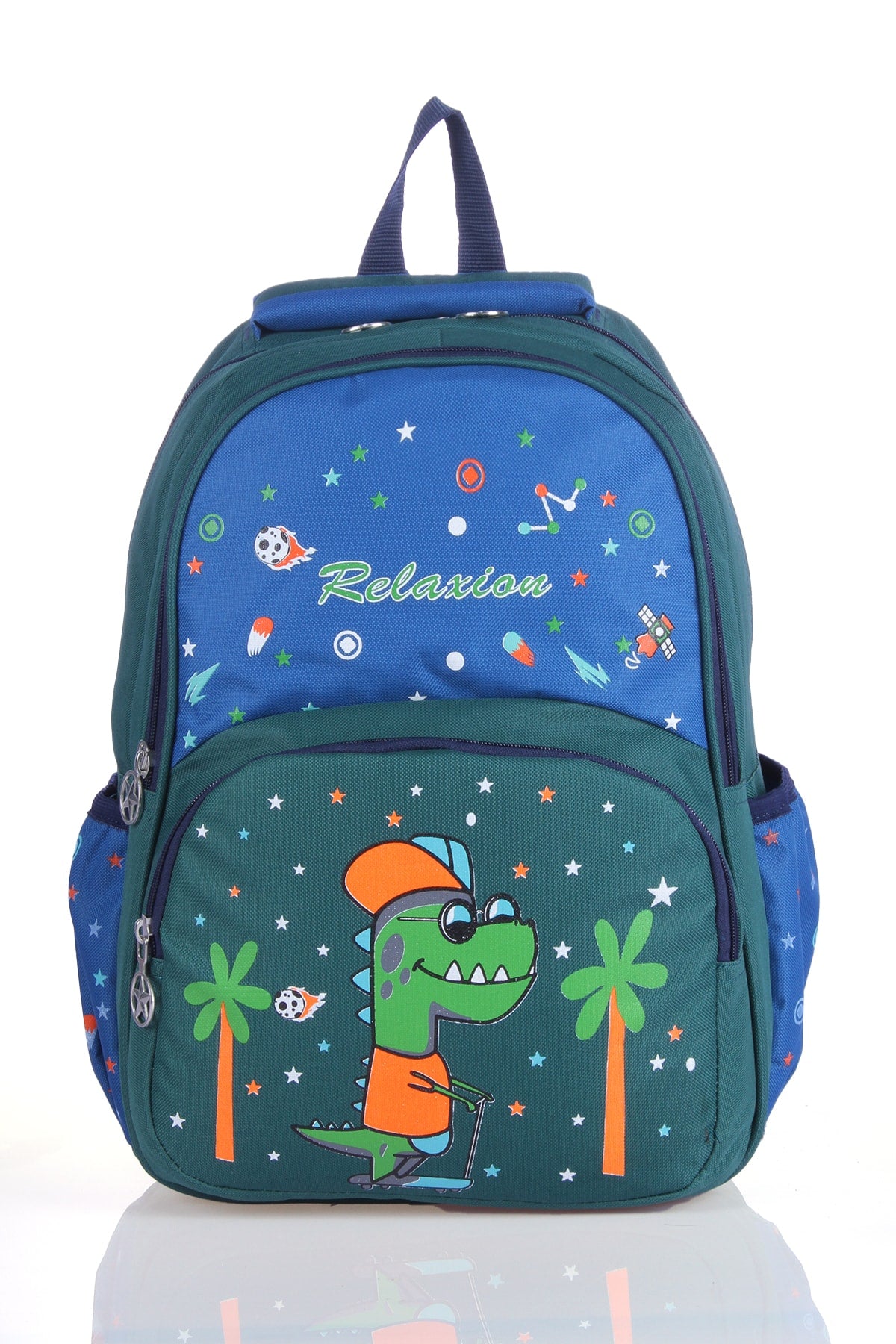 Rlx-1340 Dinosaur Patterned Orthopedic Primary School Bag Green