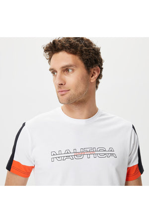 Men'S White Color Block Standard Fit Short Sleeve T-Shirt