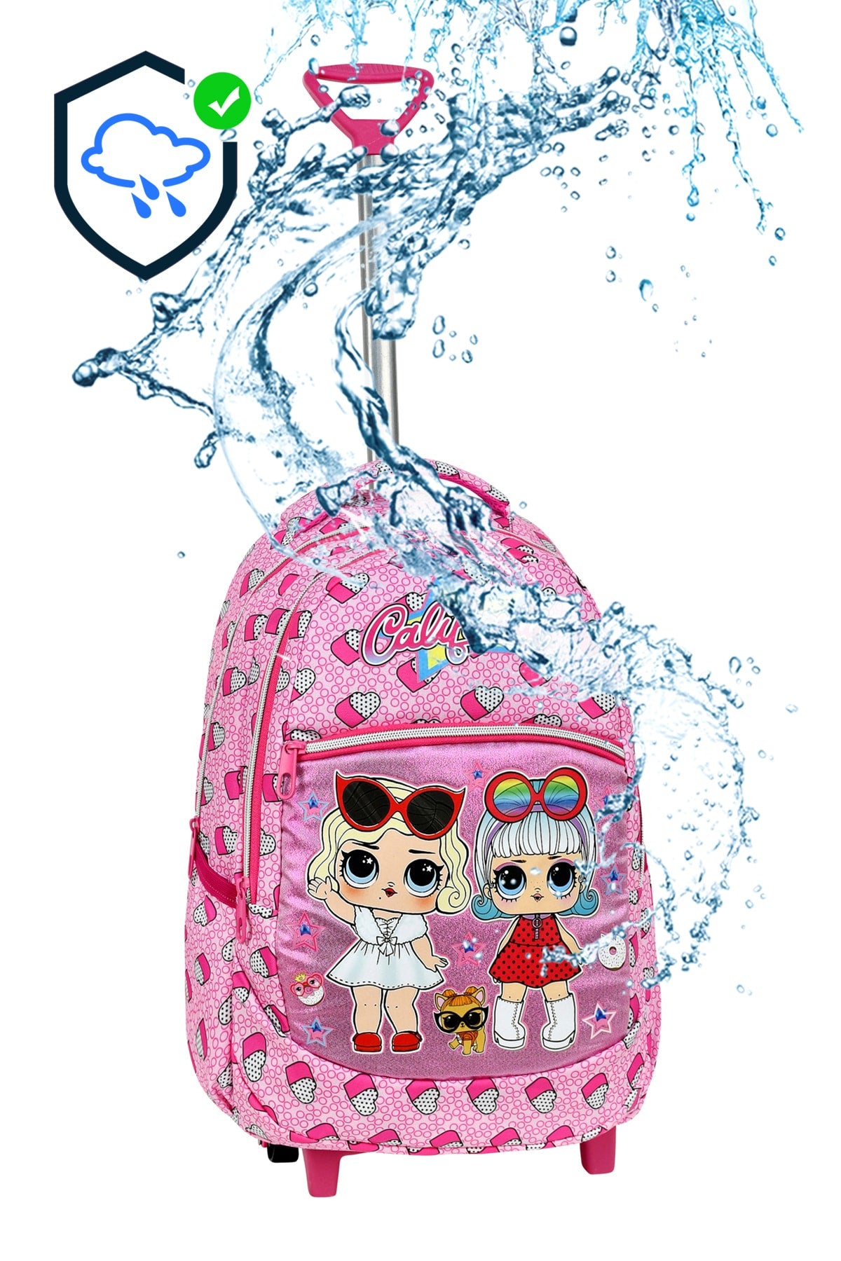3-Pack Girl Child'S Heart Patterned Waterproof Primary School Bag With Squeegee And Pencil Holder