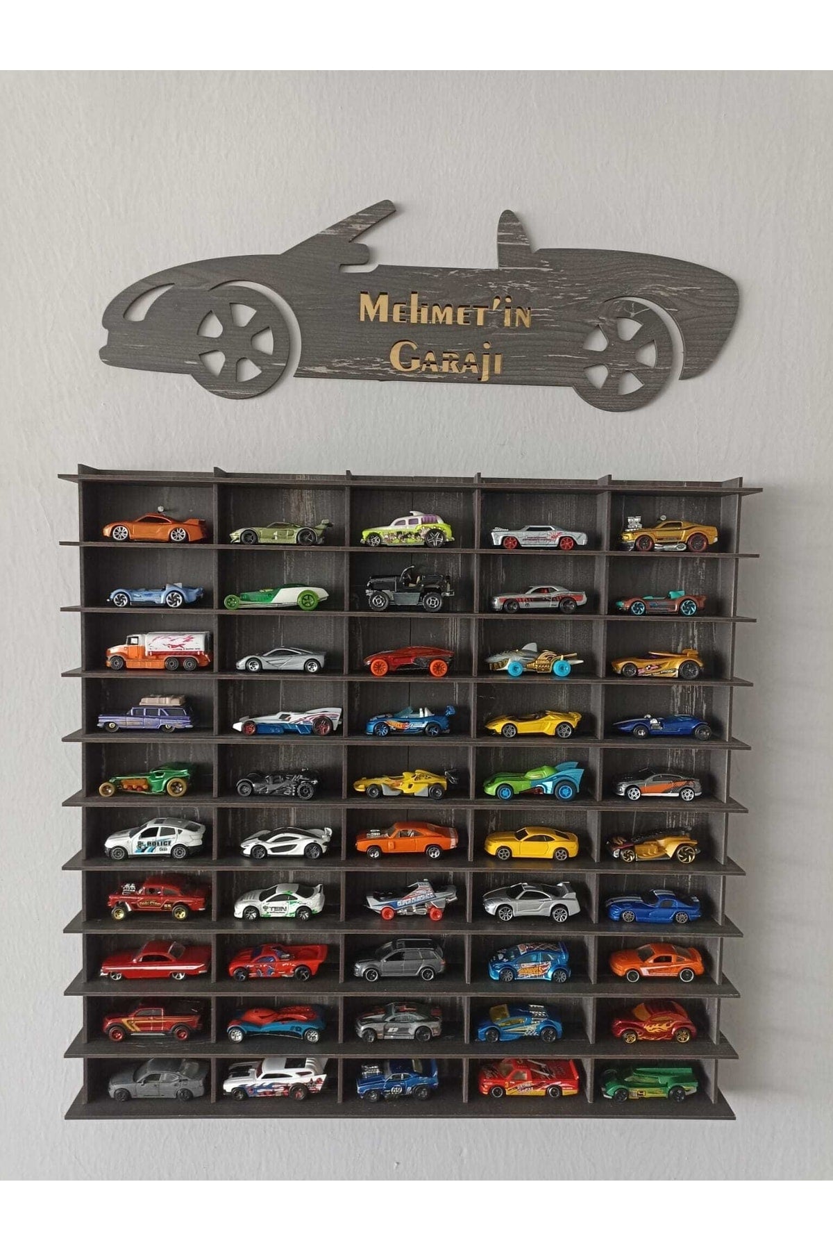 Toy Car Rack 50Pcs Tumbled Black (Suitable For Hotwheels And Matcbox Cars)