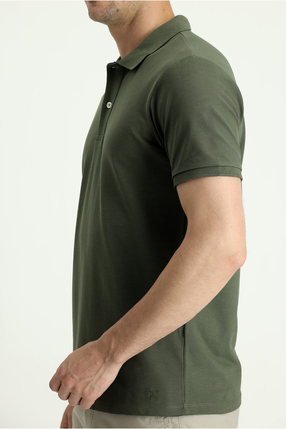 Men's Medium Khaki Polo Collar Slim Fit Embroidered T-Shirt