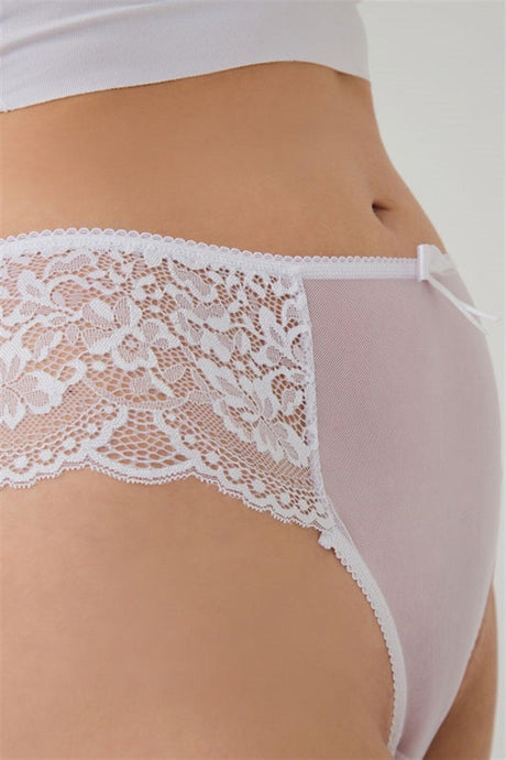 White Lace Tulle Detailed Plus Size Women's Brazilian Panties - Swordslife