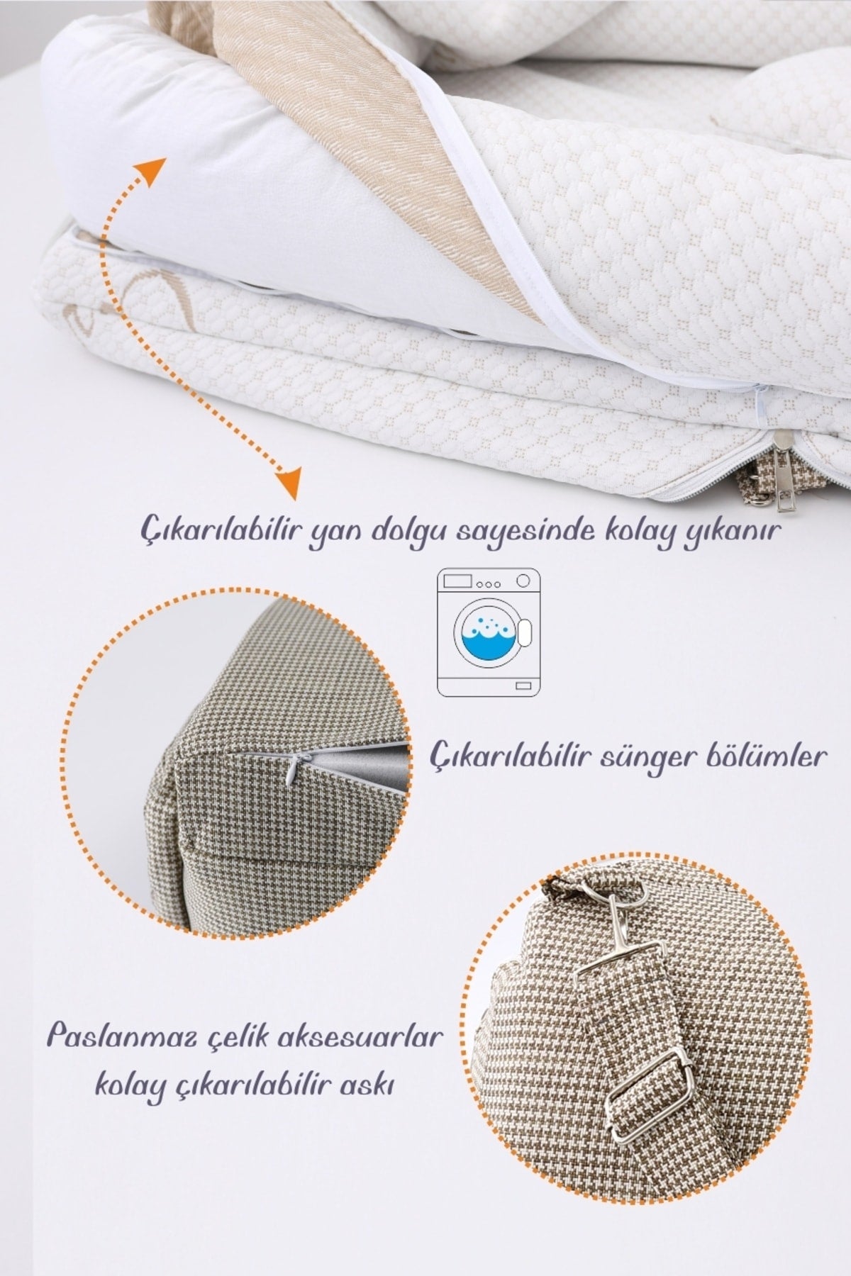 Portable Original Reflux Mattress, Pillow, Babynest, Mommy Bag with Bag - Woven Coffee