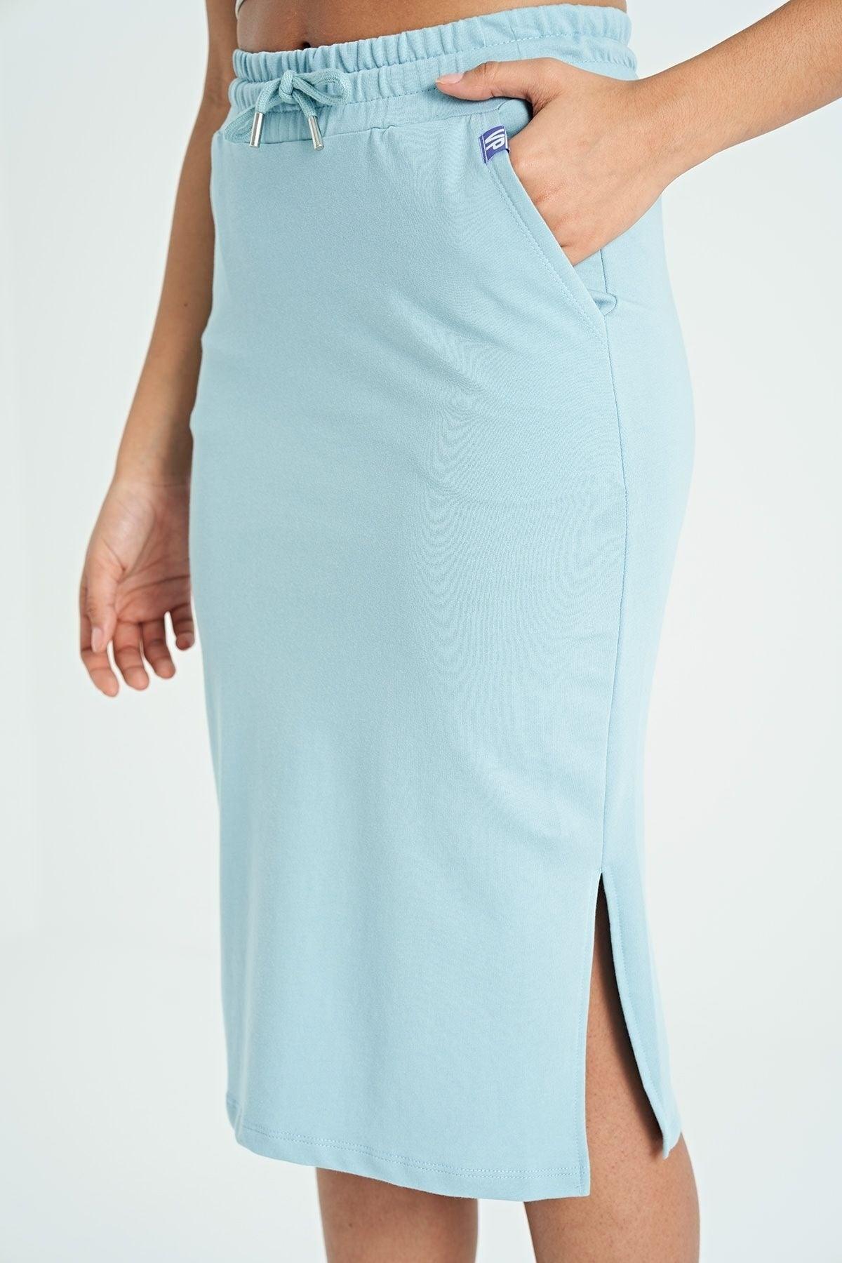 Light Blue Side Slit Detailed Pocket Detailed Knee Length Women's Pencil Skirt - 02275 - Swordslife