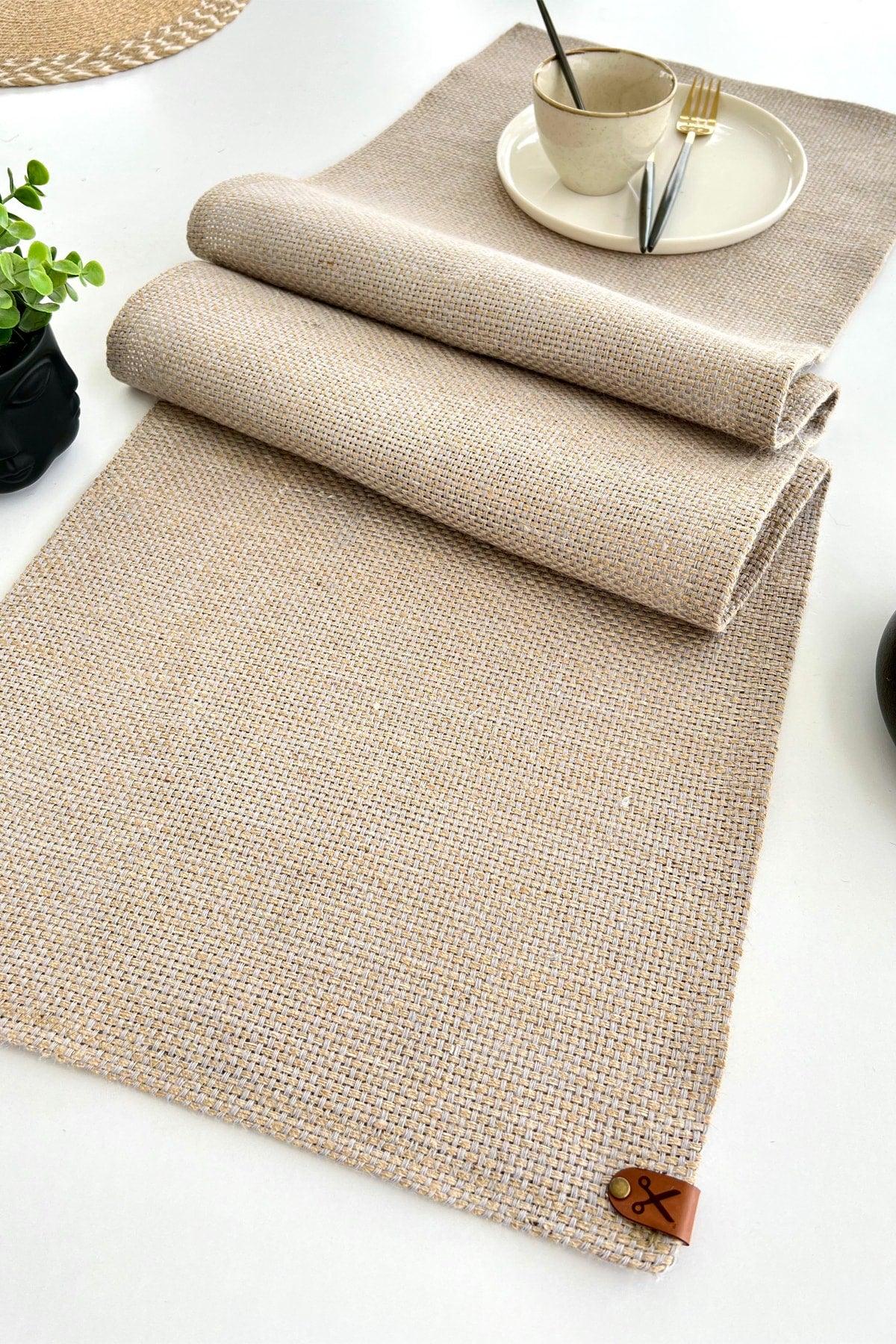 136x36cm Rectangular Straw Jute Runner Ranır / Living Room Kitchen Table Cloth / Console Cover - Grey/natural - Swordslife