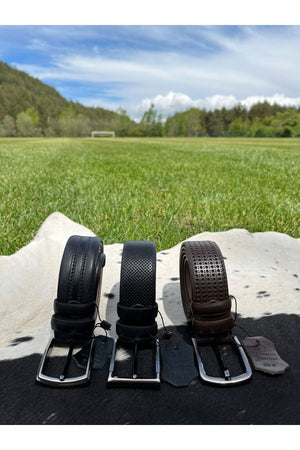 100% Genuine Black Patterned 3,5Cm Men'S Leather Belt