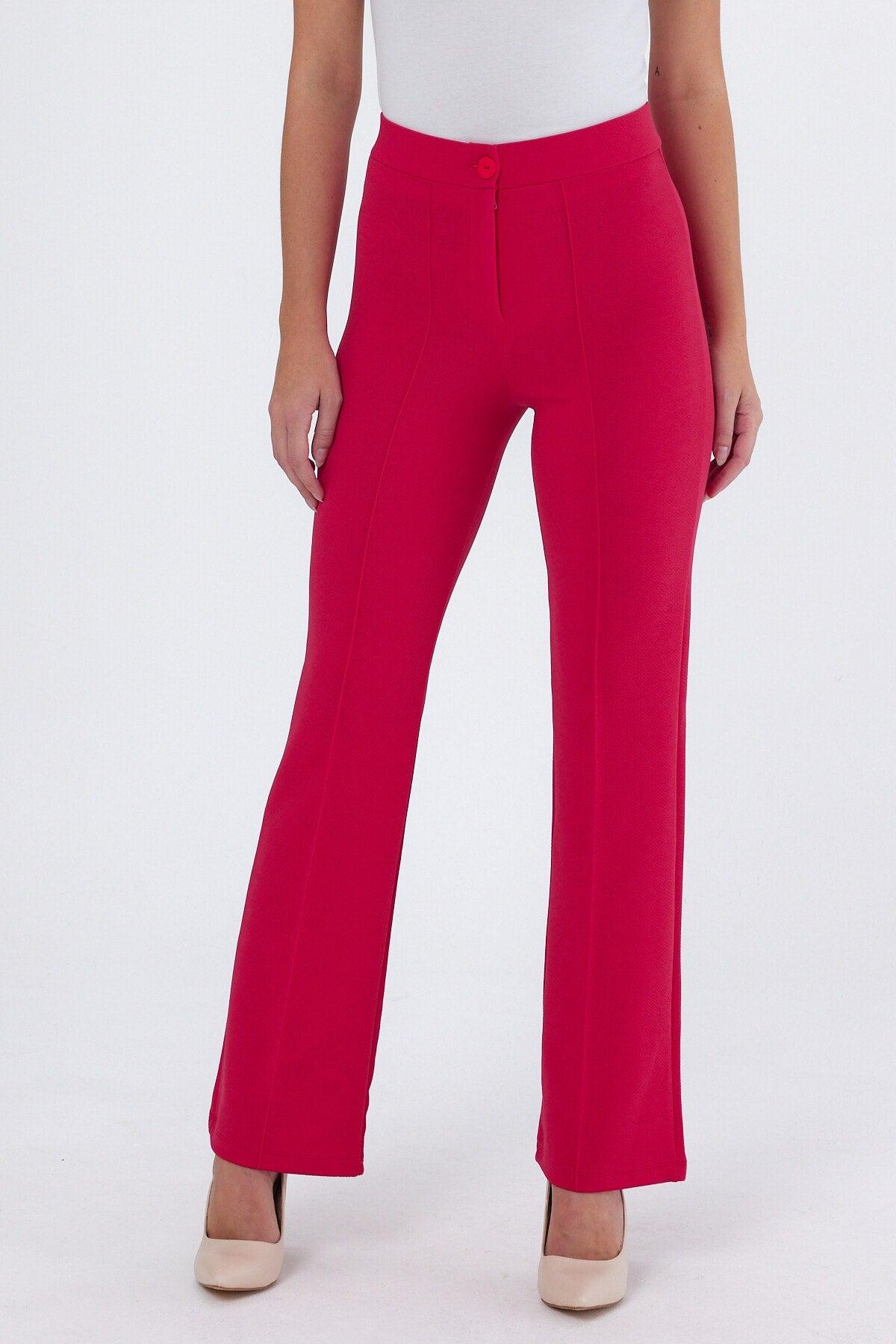 Women's Fuchsia High-Waist Gatherer Flared Trousers Palazzo Trousers - Swordslife