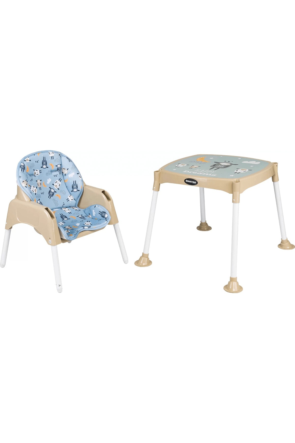 Baby Feeding 3In1 Working Table Highchair Cream Lamb