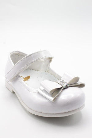Bow Stone Detail Baby Flats White