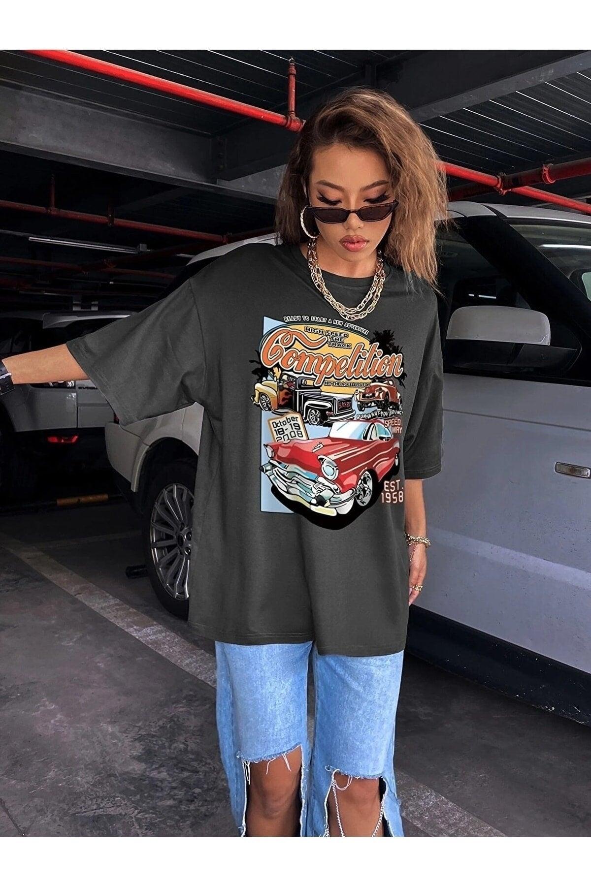 Women's Smoked Compeltition Printed Oversize T-shirt - Swordslife