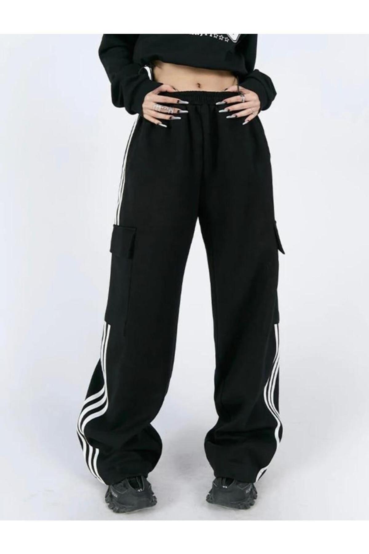 Three Striped Pocket Unisex Black Sweatpants - Swordslife