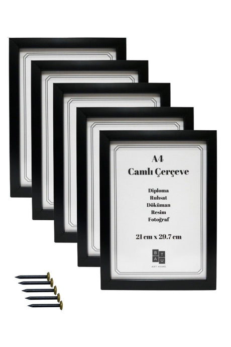 5 Pieces A4 Frame Real Glass Document Diploma Picture Photo Can Be Hanged Black Color 21x29.7 Cm - Swordslife