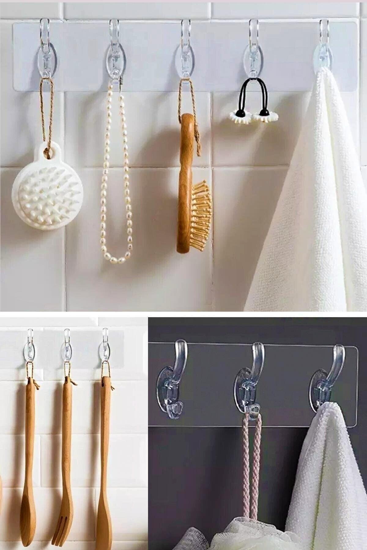 5 Piece Adhesive Transparent Wall Hanger Bathroom Kitchen Organizer Practical Hanger - Swordslife