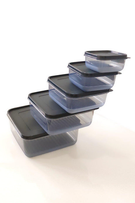 Set of 5 Square Transparent Storage Containers Legumes Food Container Anthracite - Swordslife