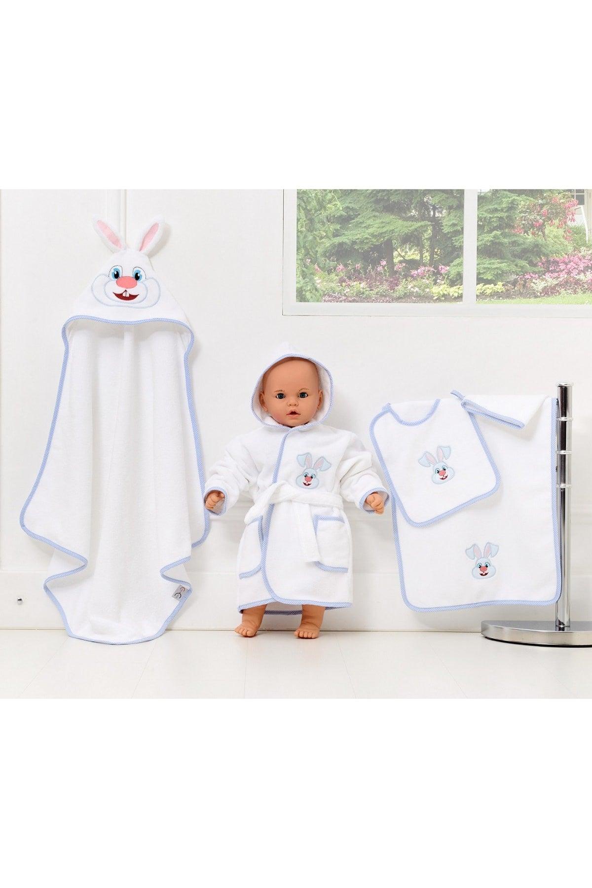 5 Piece Baby Bathrobe Set Blue Rabbit