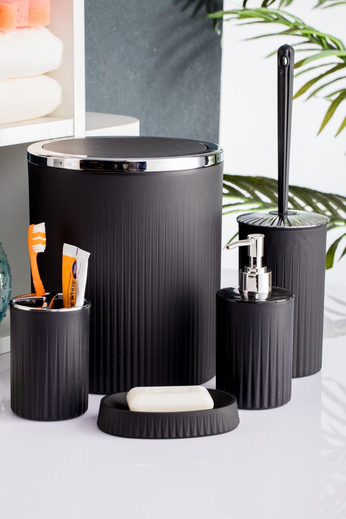 5 Pieces Black Striped Silver Plated Round 5 Piece Luxury Bathroom Set - Swordslife