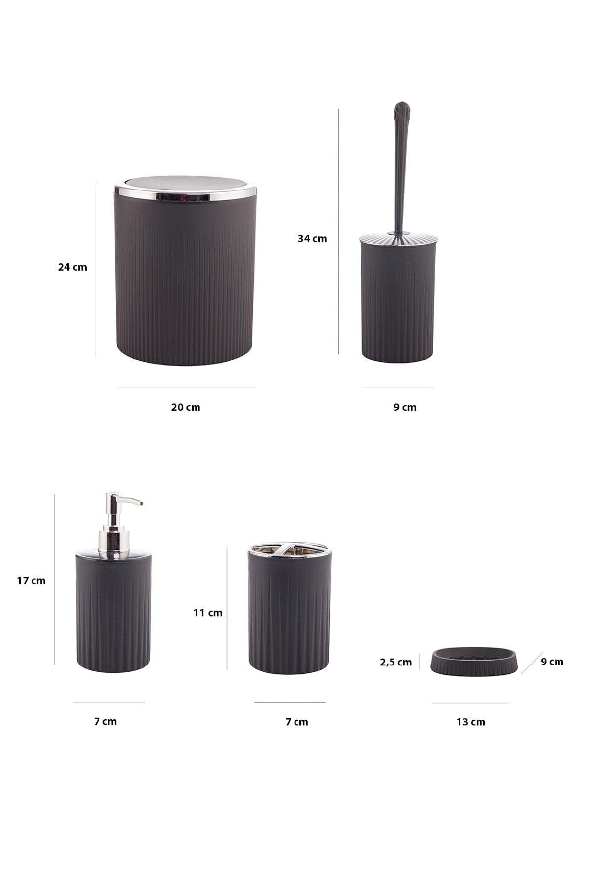 5 Pieces Black Striped Silver Plated Round 5 Piece Luxury Bathroom Set - Swordslife