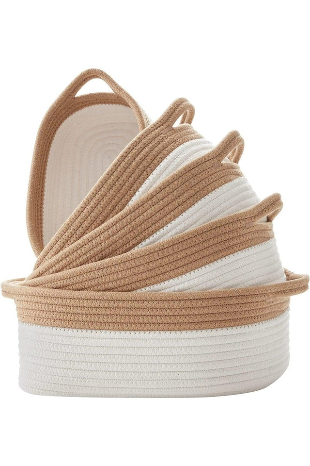 5 Pieces Storage Basket , Bathroom And Kitchen Organization Box Natural Cotton Rope Woven Baskets - Swordslife