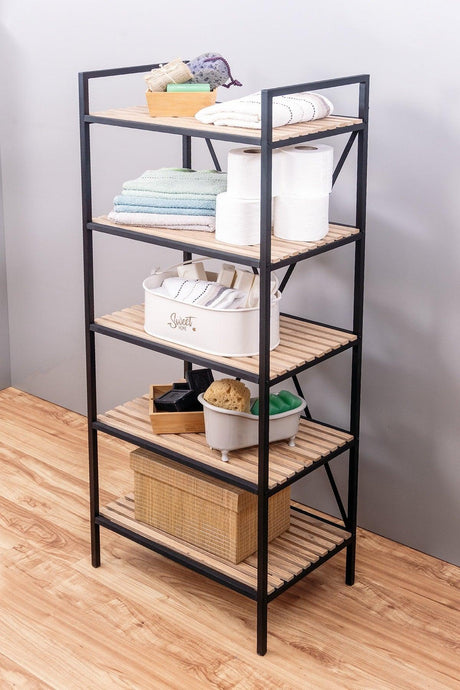 5 Shelves Bathroom Organizer Bathroom Kitchen Shelf Decorative Metal Wood Material Cabinet Shelf - Swordslife