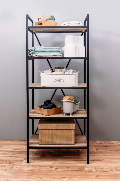 5 Shelves Bathroom Organizer Bathroom Kitchen Shelf Decorative Metal Wood Material Cabinet Shelf - Swordslife