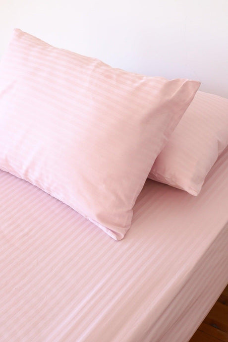 5 Star Luxury Hotel Type Double Elastic Striped Cotton Satin Duvet Cover Set Powder Pink Color - Swordslife