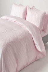 5 Star Luxury Hotel Type Double Elastic Striped Cotton Satin Duvet Cover Set Powder Pink Color - Swordslife