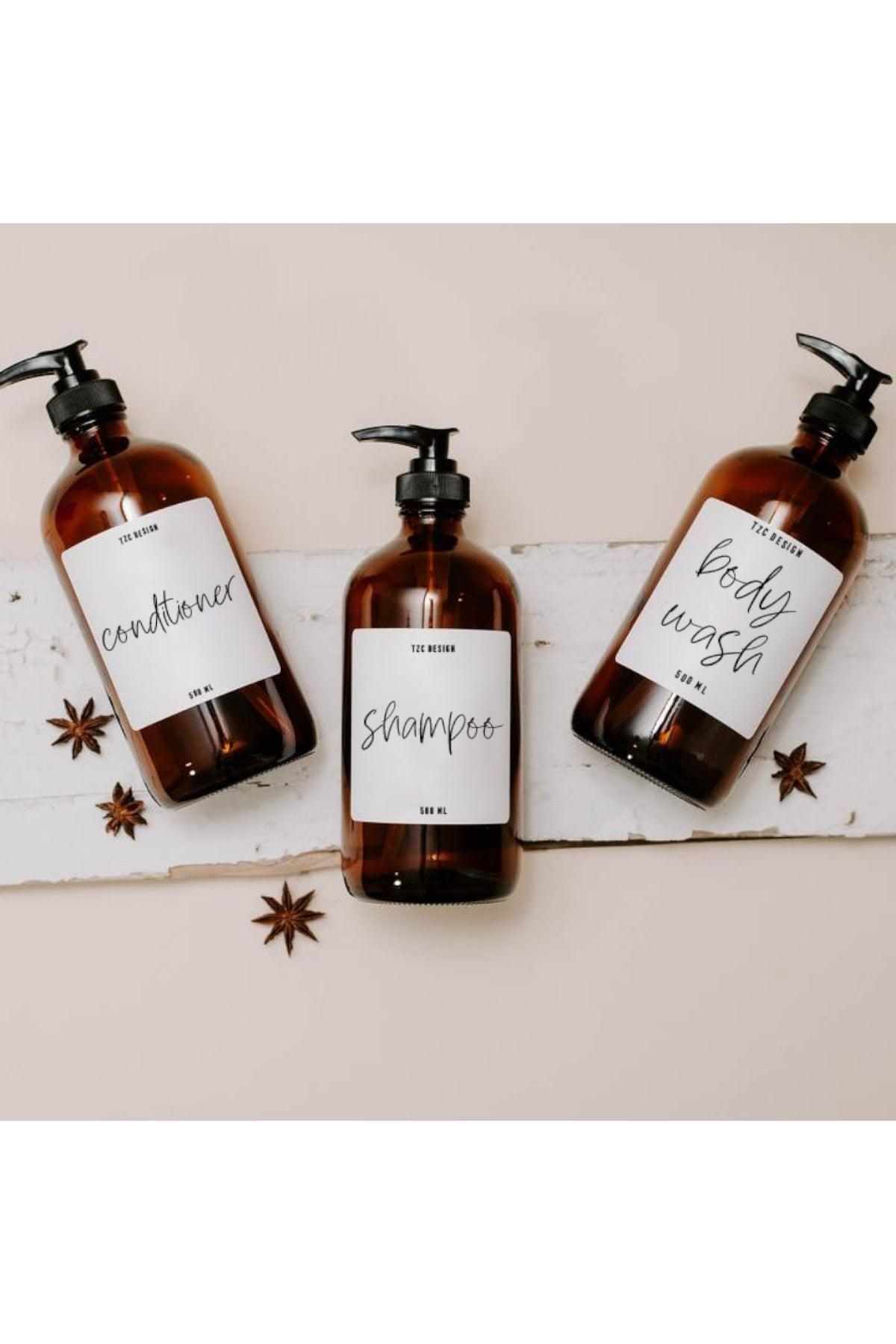 500 ml Amber Glass Bottle Bath Set Shampoo Conditioner Body Wash Shampoo Conditioner Shower Gel Set of 3 - Swordslife