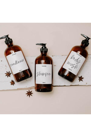 500 ml Amber Glass Bottle Bath Set Shampoo Conditioner Body Wash Shampoo Conditioner Shower Gel Set of 3 - Swordslife