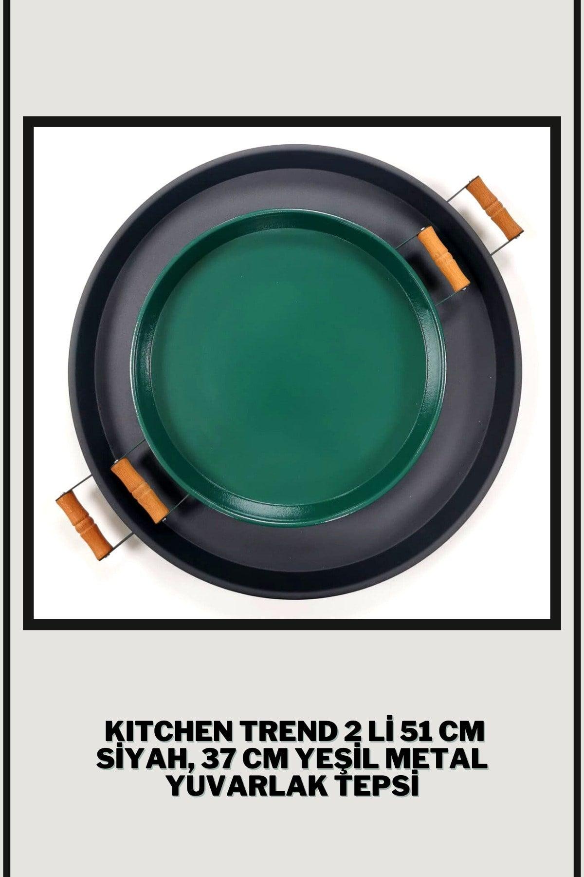 51 Cm Black 37 Cm Green 2 Liter Metal Round Tray Presentation Tray Tea Coffee Tray - Swordslife