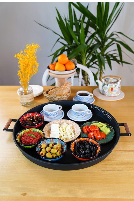 51 Cm Black 37 Cm Green 2 Liter Metal Round Tray Presentation Tray Tea Coffee Tray - Swordslife