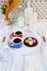 51 Cm Black 37 Cm White 2 Liter Metal Round Tray Presentation Tray Tea Coffee Tray - Swordslife