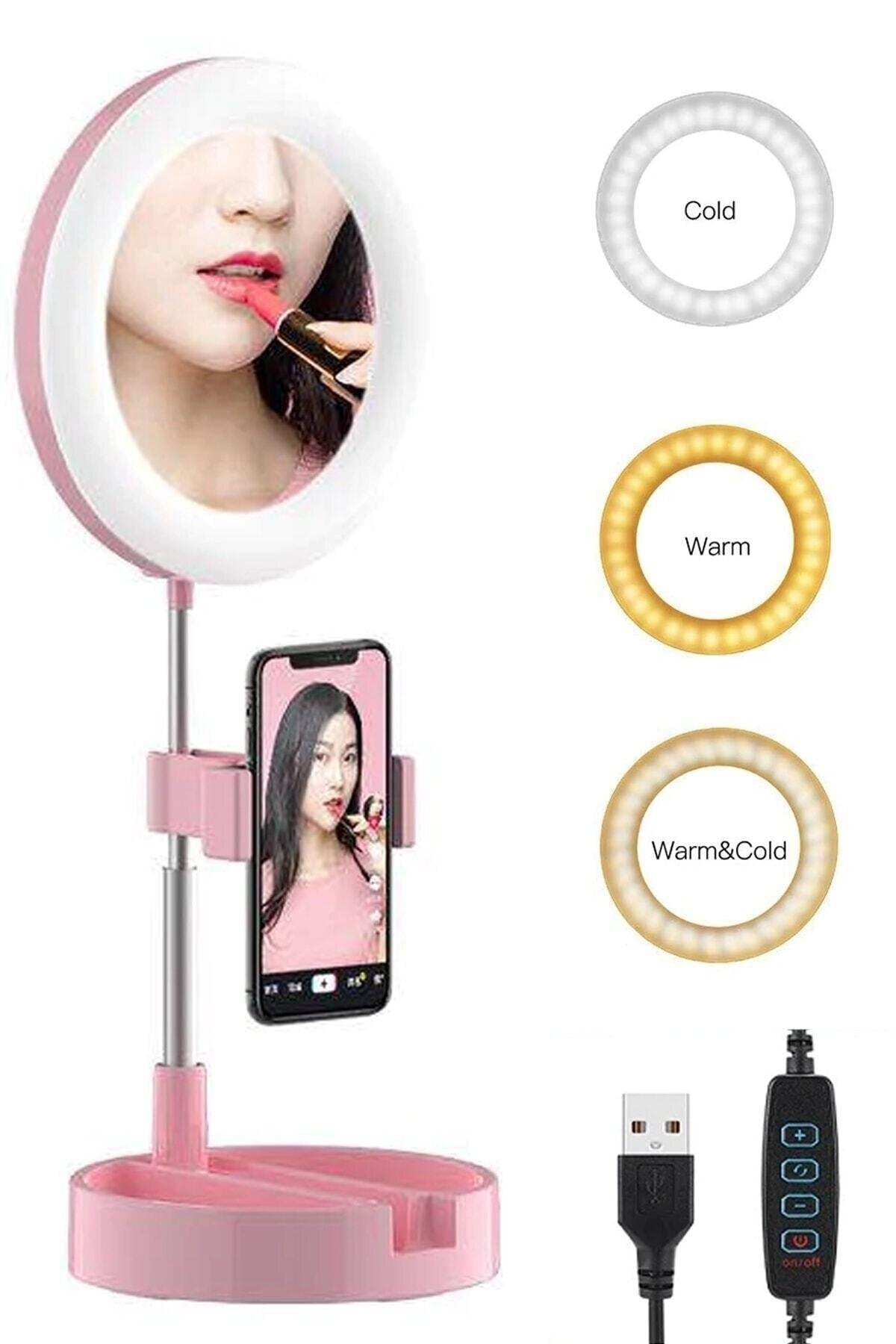 57 Cm Foldable Mirror Led Light Selfie Hairdresser Makeup Light Make Up Ring Light 6 Inch Pink - Swordslife