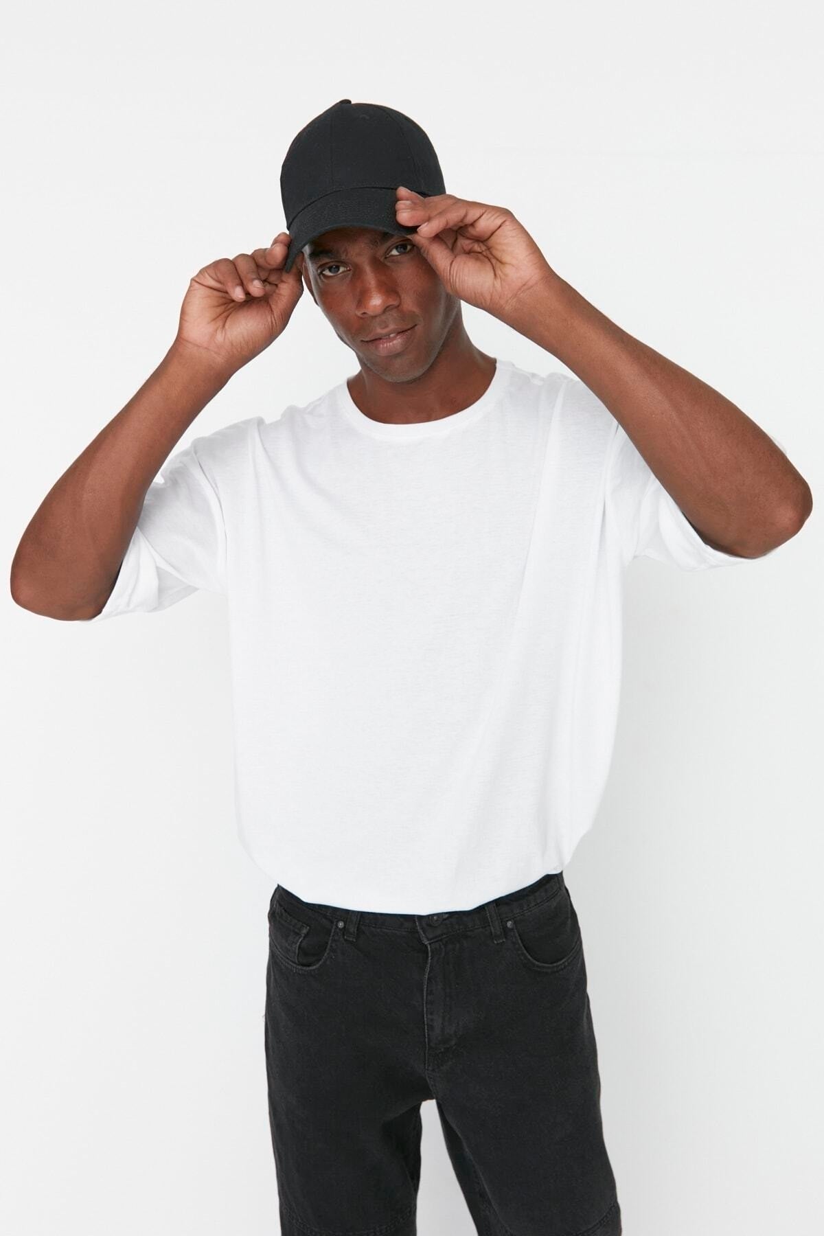 White Men'S Basic Oversize Crew Neck Short Sleeve T-Shirt Tmnss22Ts0317