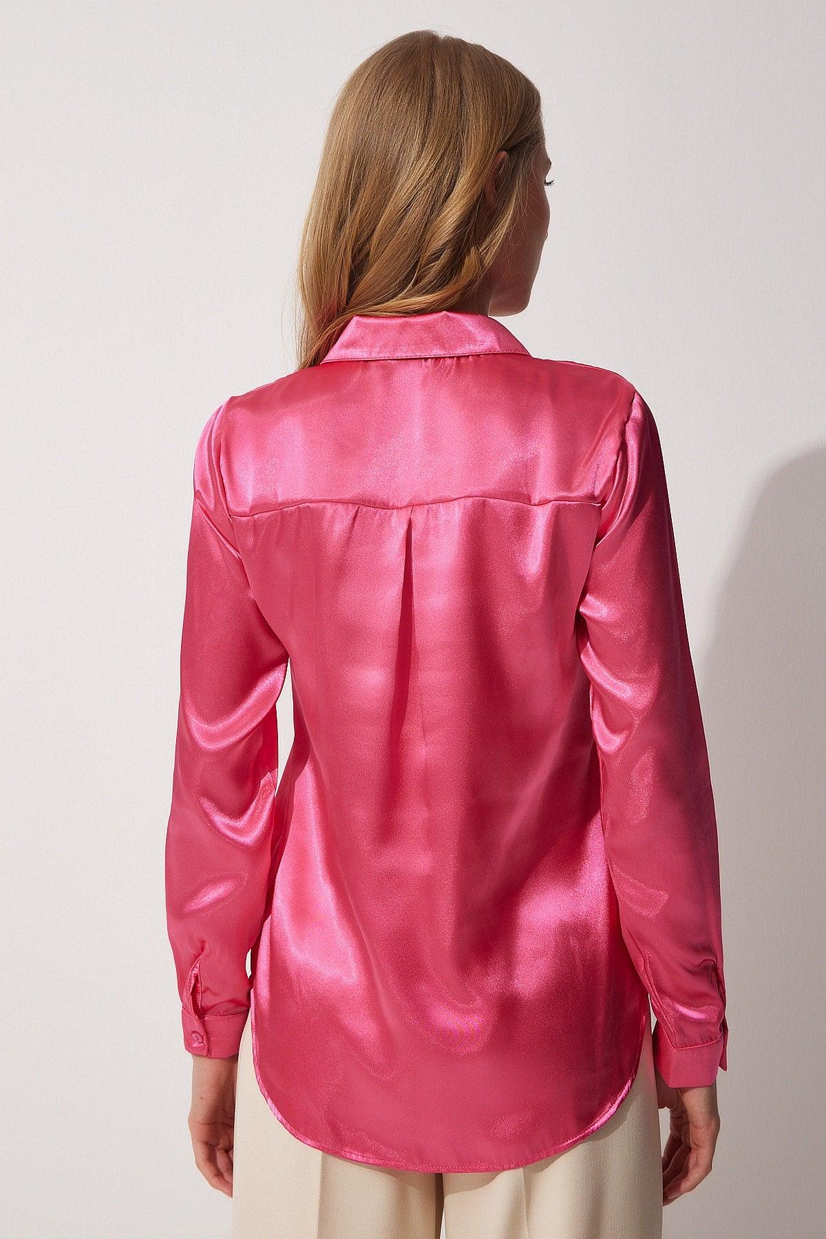 Women's Vivid Pink Light Flowy Satin Top Shirt DD00990 - Swordslife