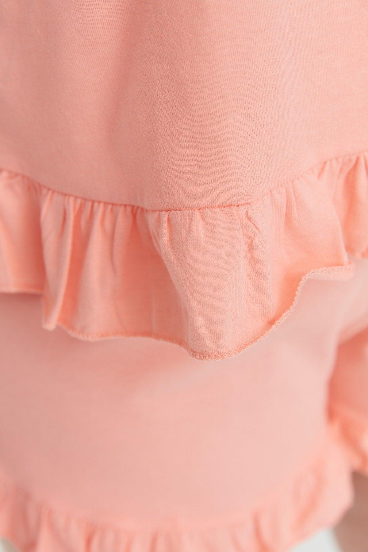 Salmon Ruffle Detailed Strap Knitted Pajamas Set - Swordslife