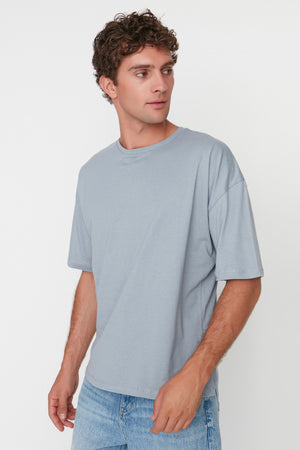 Gray Men'S Basic 100% Cotton Crew Neck Oversize Short Sleeve T-Shirt Tmnss22Ts0318