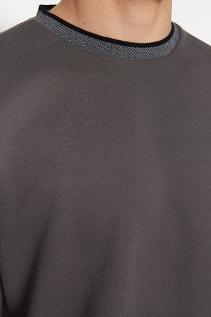 Limited Edition Anthracite Men'S Relaxed/Comfortable Cut Knitwear Banded Short Sleeve Textured Pique T-Shirt