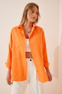 Women's Orange Oversize Long Basic Shirt DD00842 - Swordslife