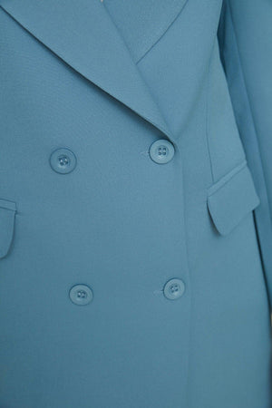 Blue Double Button Pocket Detailed Lined Blazer Woven Jacket TCTAW22CK0007 - Swordslife