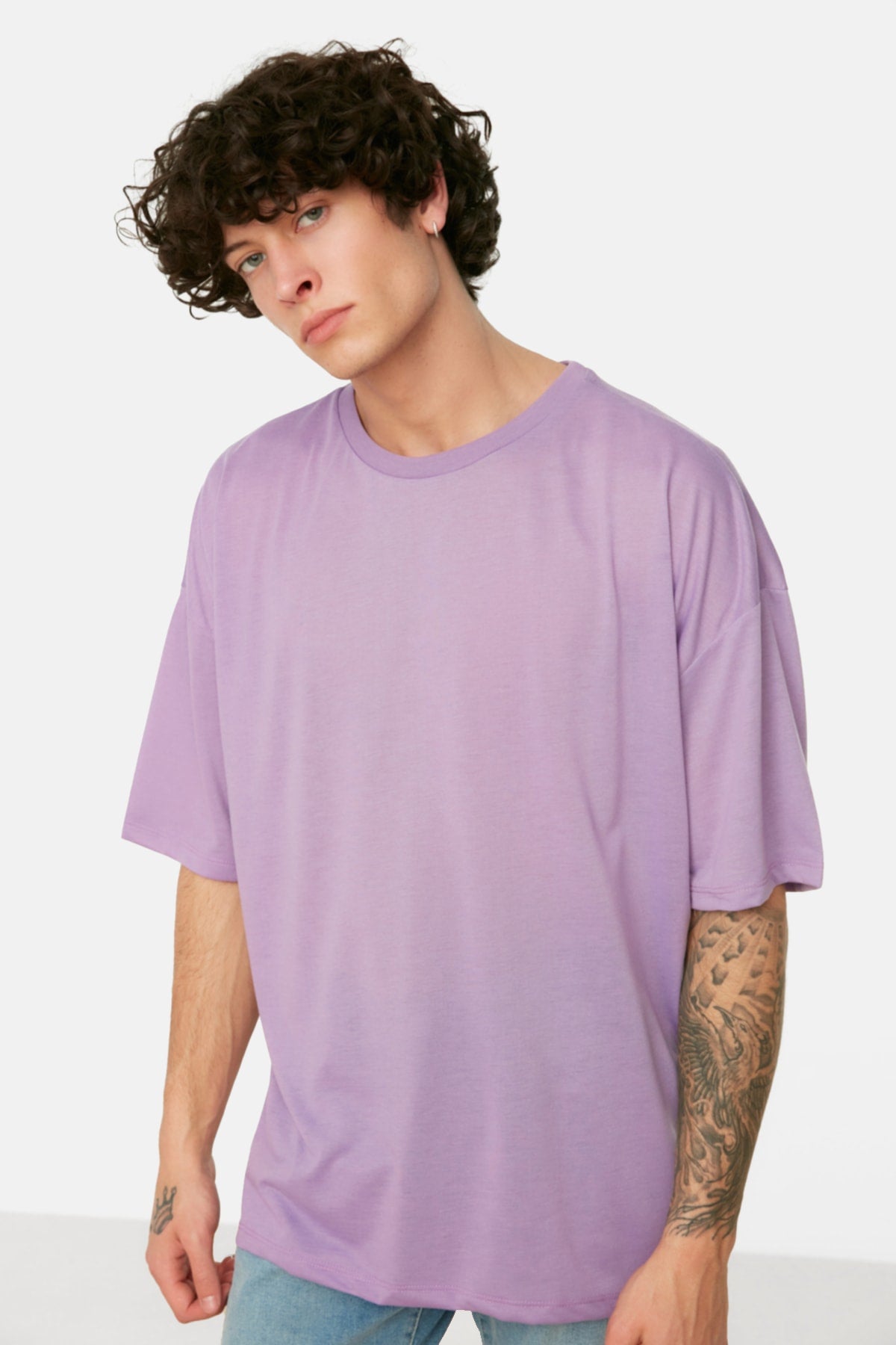Purple Men'S Basic Oversize Crew Neck Short Sleeved T-Shirt