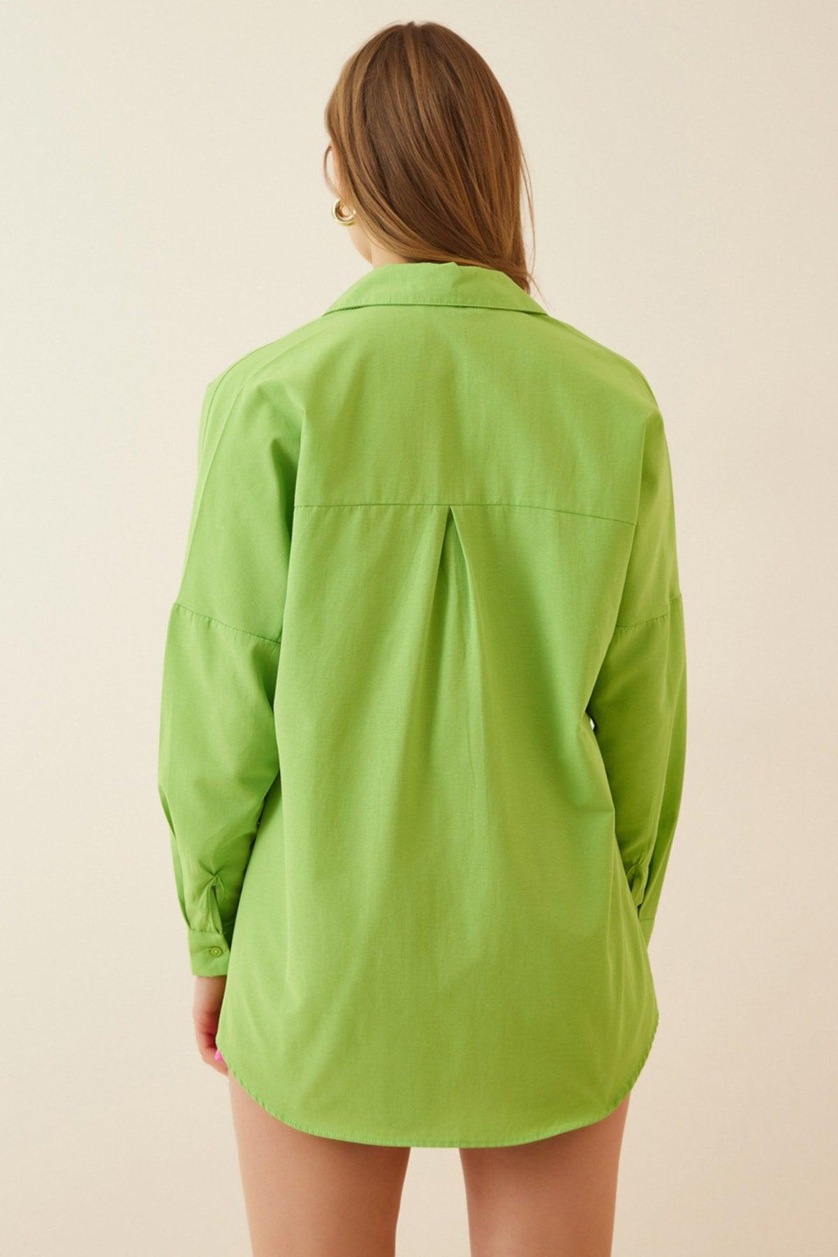 Women's Pistachio Green Oversize Long Basic Shirt DD00842 - Swordslife