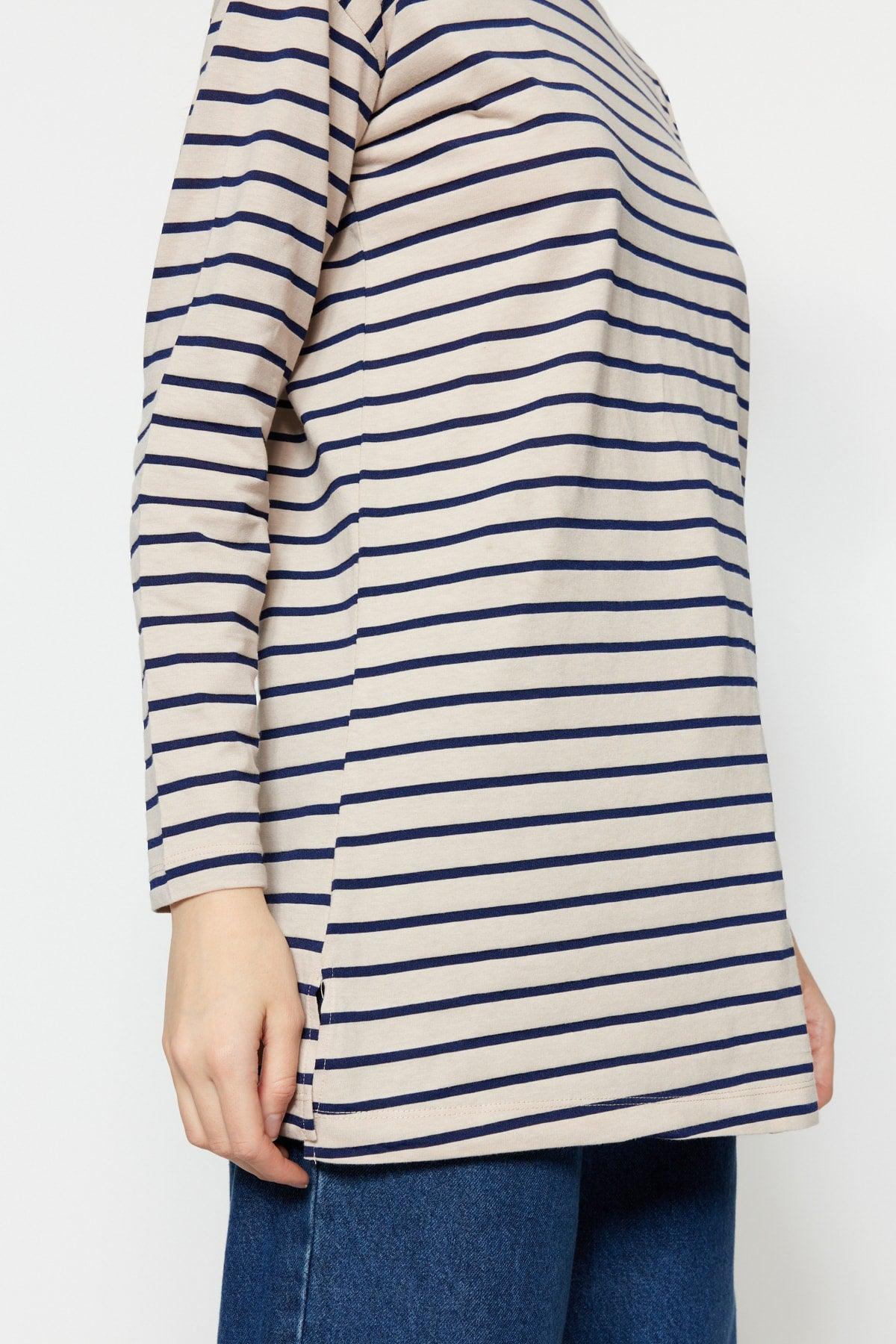 Navy Striped Knitted Tunic TCTAW22UK0240 - Swordslife