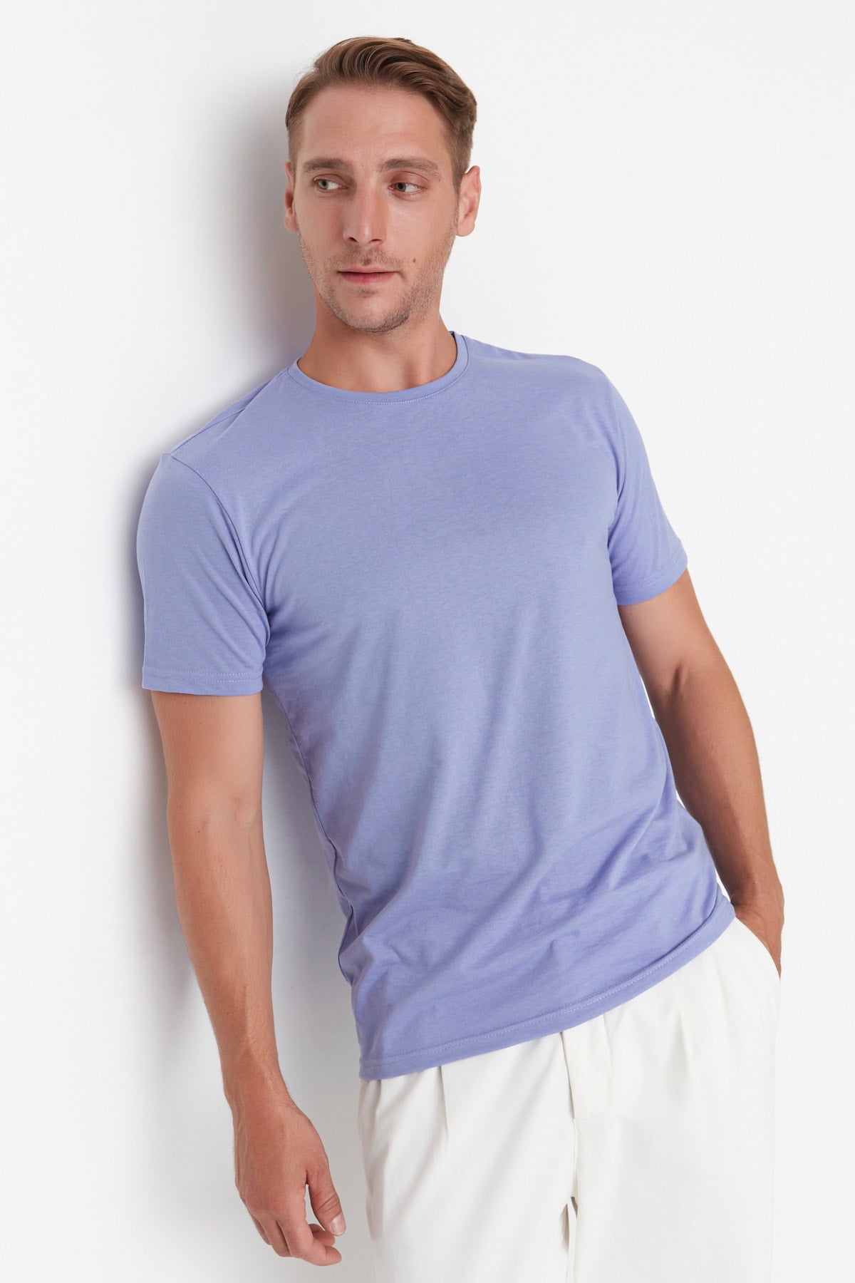 Lilac Men'S Basic Regular/Normal Cut Crew Neck Short Sleeved T-Shirt Tmnss22Ts0271