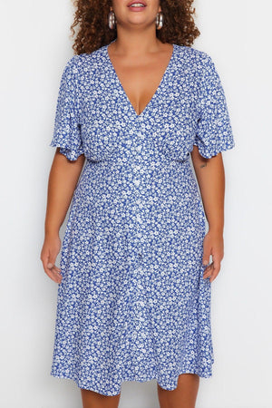 Navy Blue Floral Woven Dress TBBSS23AH00101 - Swordslife